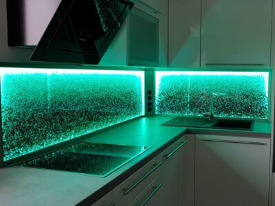 Glaszone Kitchen Splashback Live 40 with green LED-lighting