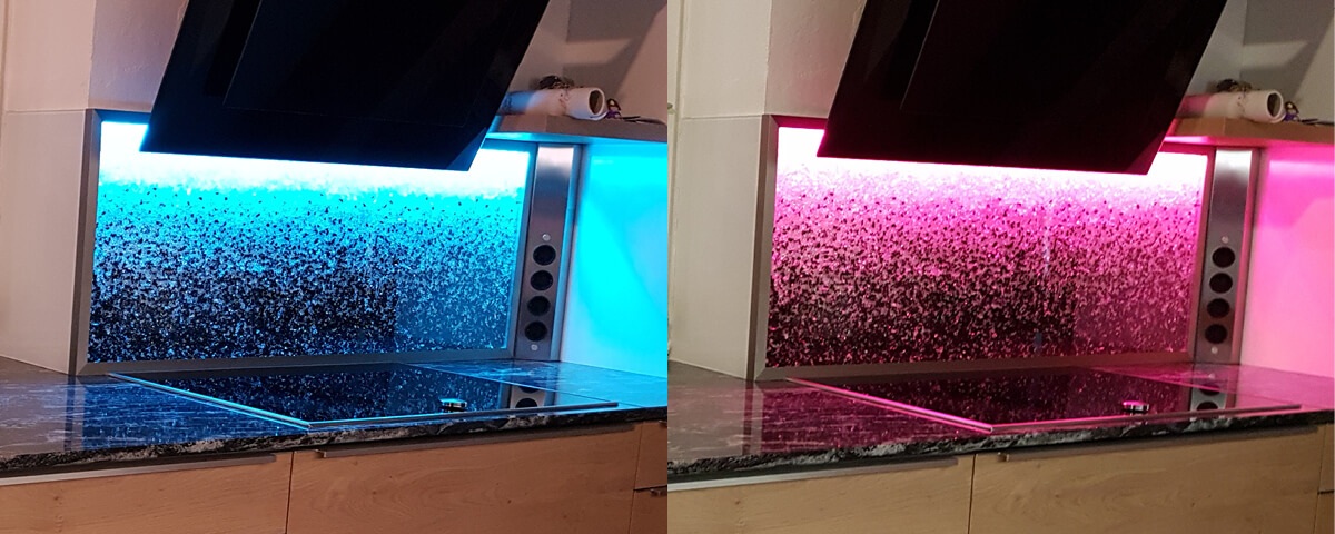 Glaszone LED-Beleuchtung in blau und violett
